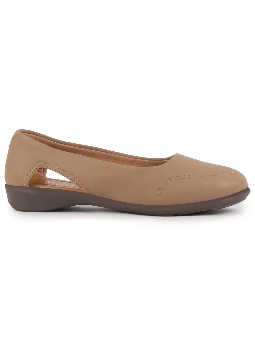 Women Beige Stylish Backless Casual Ballets | Low Heel Cut-Out Slip-On Ballerinas | Comfortable Walking Flats Sandals | Memory Cusion Insole