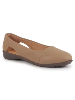 Women Beige Stylish Backless Casual Ballets | Low Heel Cut-Out Slip-On Ballerinas | Comfortable Walking Flats Sandals | Memory Cusion Insole