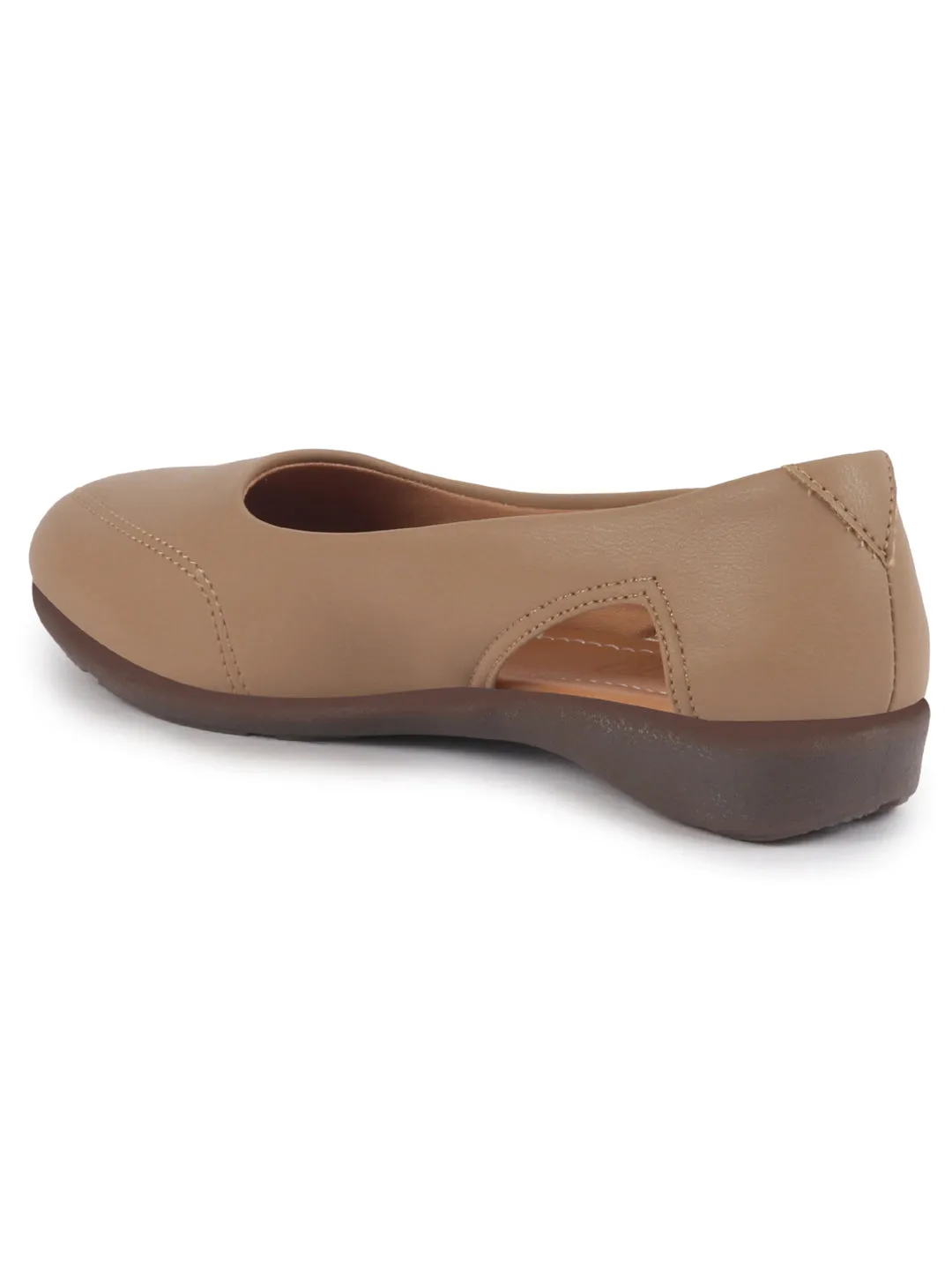 Women Beige Stylish Backless Casual Ballets | Low Heel Cut-Out Slip-On Ballerinas | Comfortable Walking Flats Sandals | Memory Cusion Insole