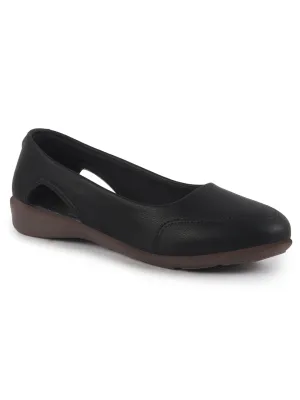 Women Black Stylish Backless Casual Ballets | Low Heel Cut-Out Slip-On Ballerinas | Comfortable Walking Flats Sandals | Memory Cusion Insole