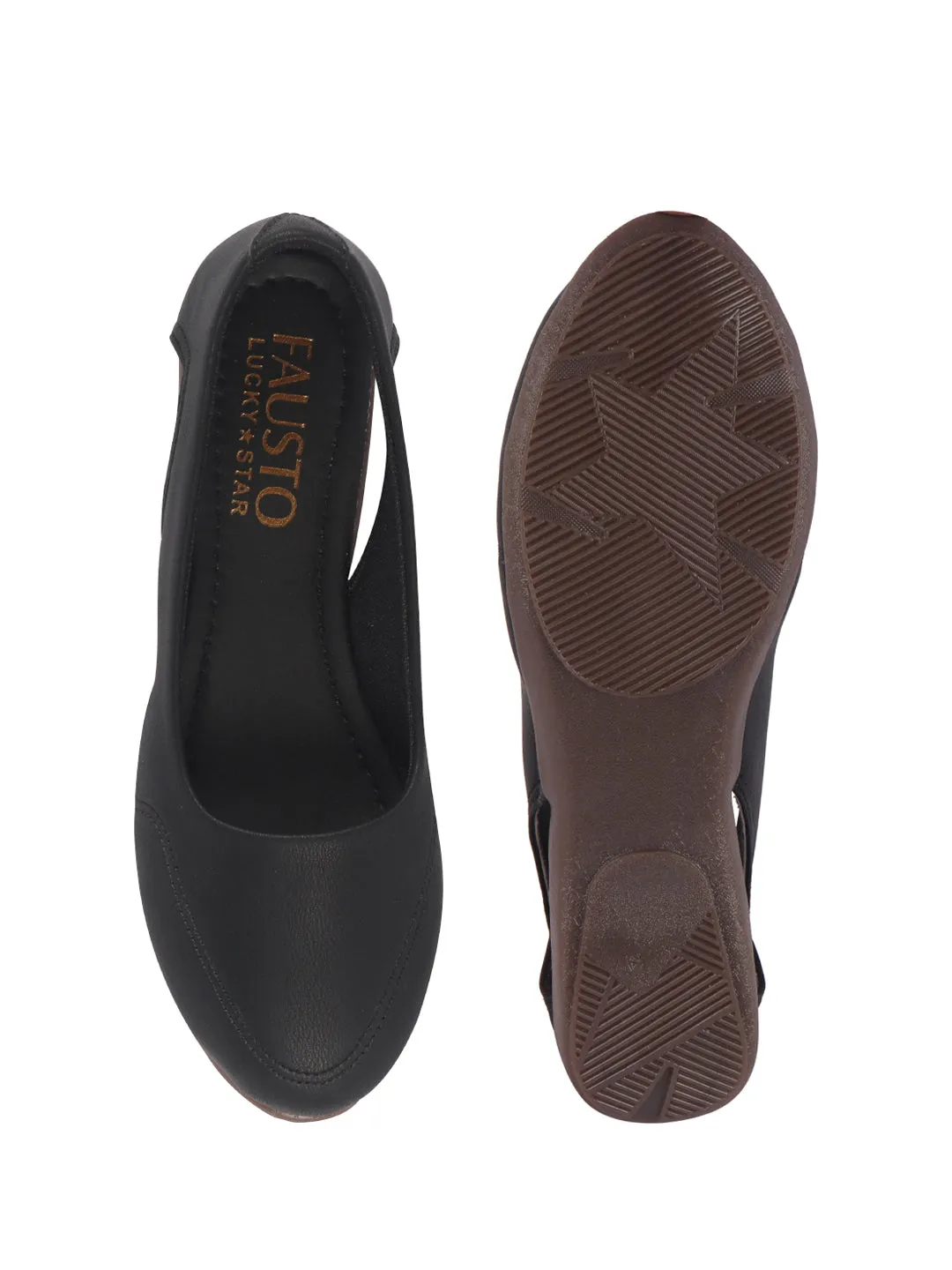 Women Black Stylish Backless Casual Ballets | Low Heel Cut-Out Slip-On Ballerinas | Comfortable Walking Flats Sandals | Memory Cusion Insole