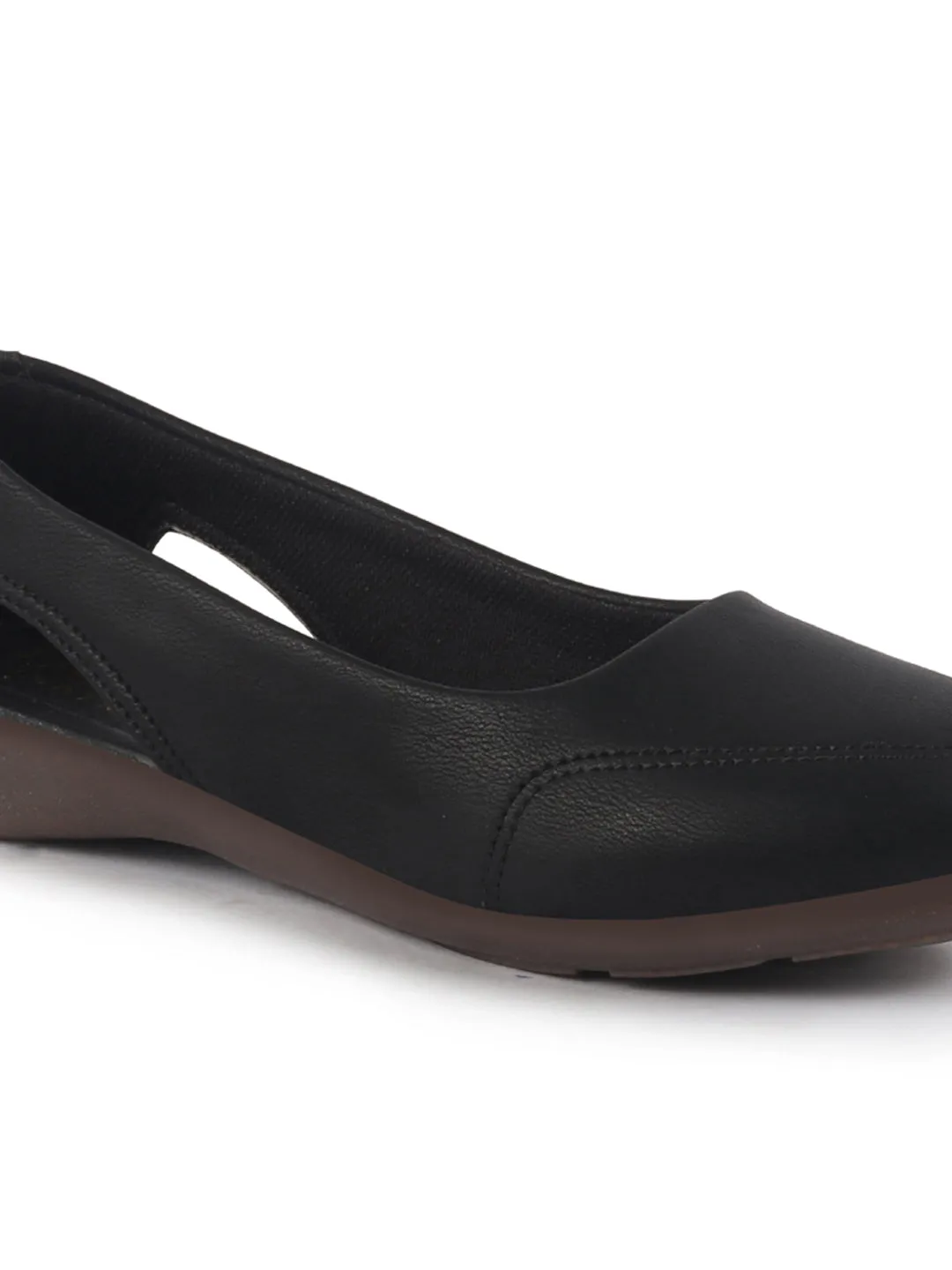 Women Black Stylish Backless Casual Ballets | Low Heel Cut-Out Slip-On Ballerinas | Comfortable Walking Flats Sandals | Memory Cusion Insole
