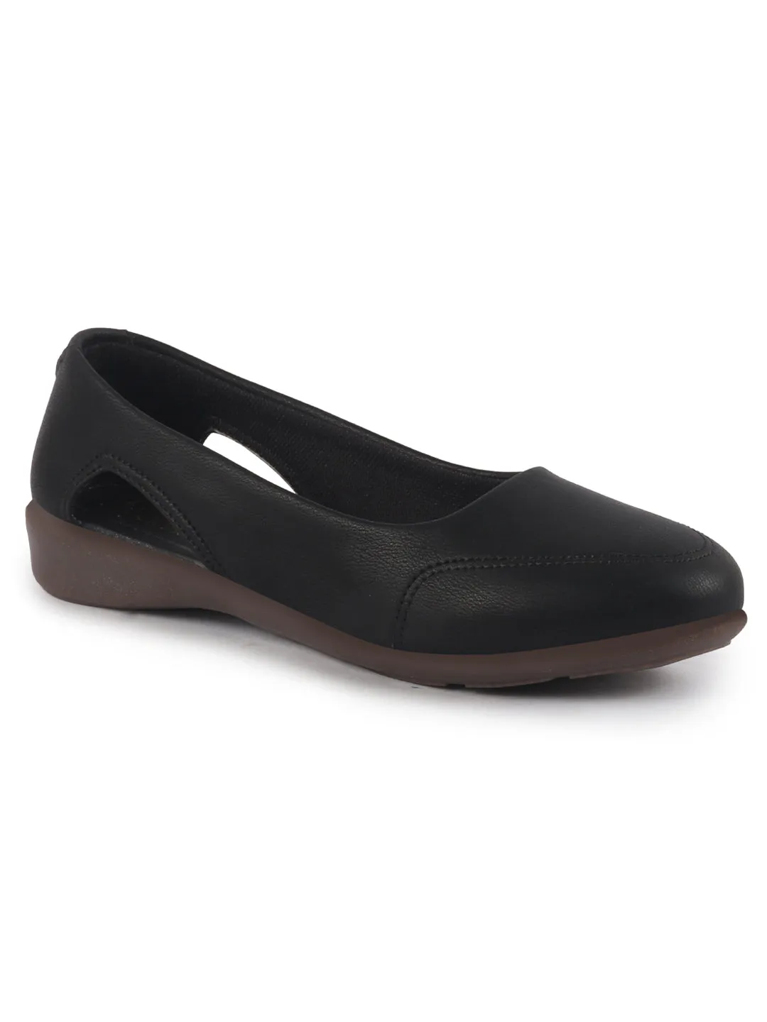 Women Black Stylish Backless Casual Ballets | Low Heel Cut-Out Slip-On Ballerinas | Comfortable Walking Flats Sandals | Memory Cusion Insole