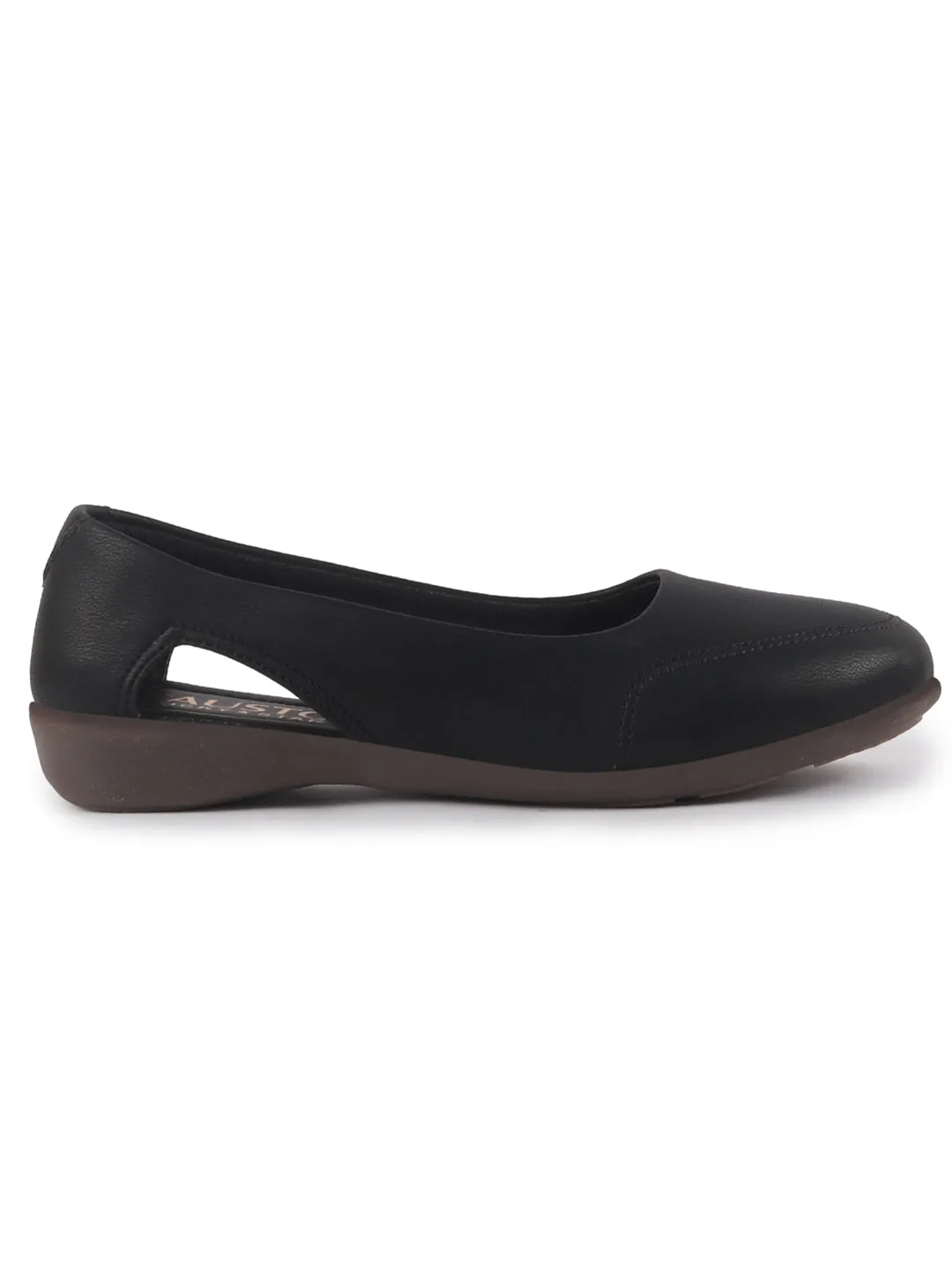 Women Black Stylish Backless Casual Ballets | Low Heel Cut-Out Slip-On Ballerinas | Comfortable Walking Flats Sandals | Memory Cusion Insole