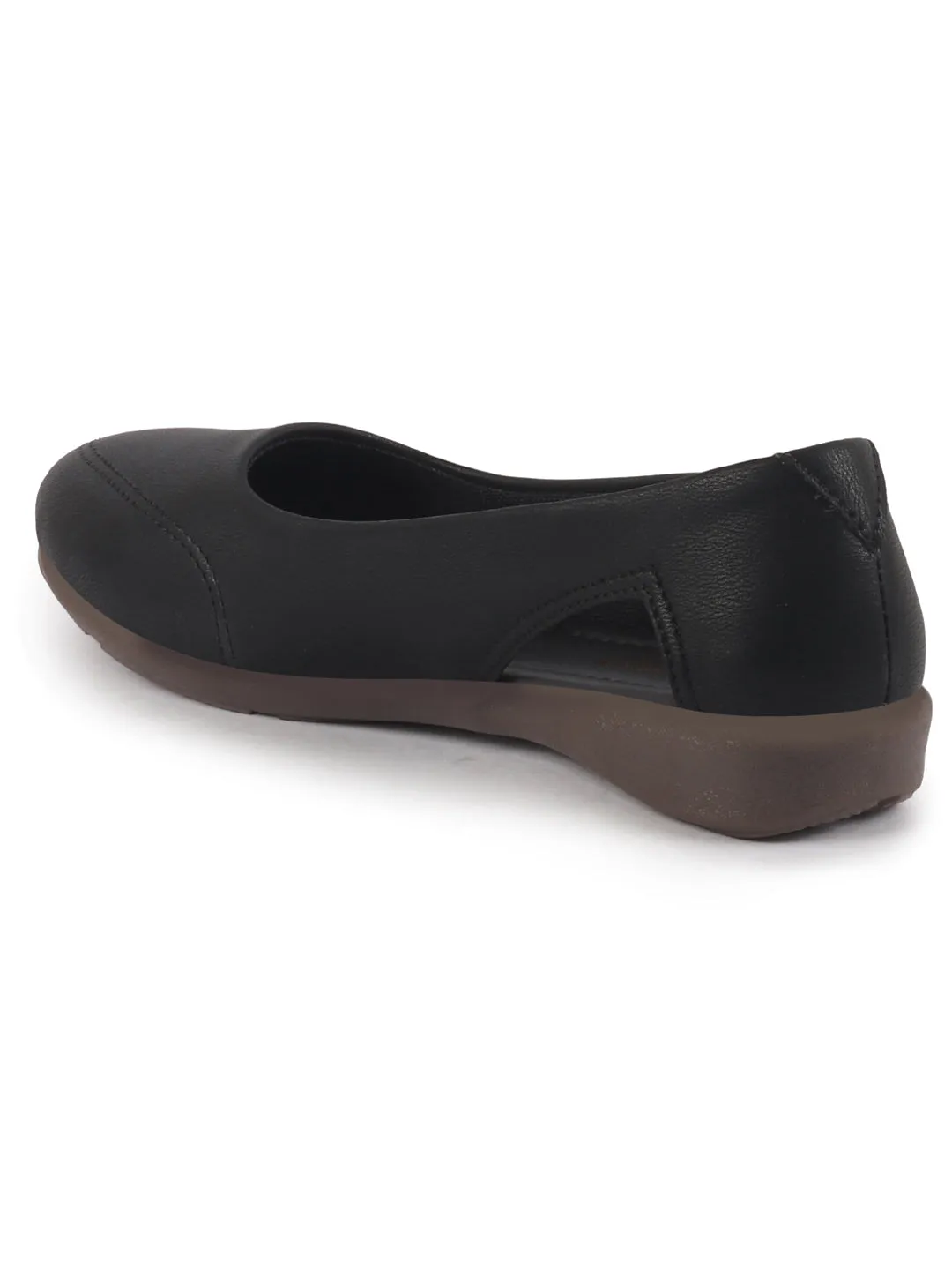 Women Black Stylish Backless Casual Ballets | Low Heel Cut-Out Slip-On Ballerinas | Comfortable Walking Flats Sandals | Memory Cusion Insole