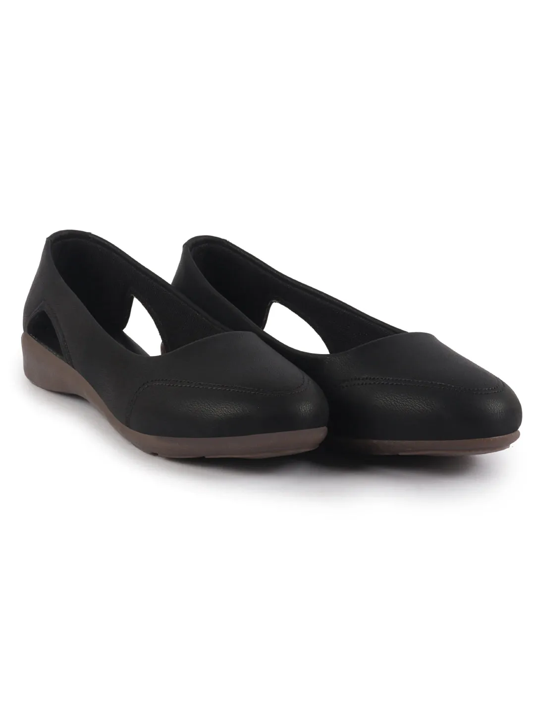 Women Black Stylish Backless Casual Ballets | Low Heel Cut-Out Slip-On Ballerinas | Comfortable Walking Flats Sandals | Memory Cusion Insole