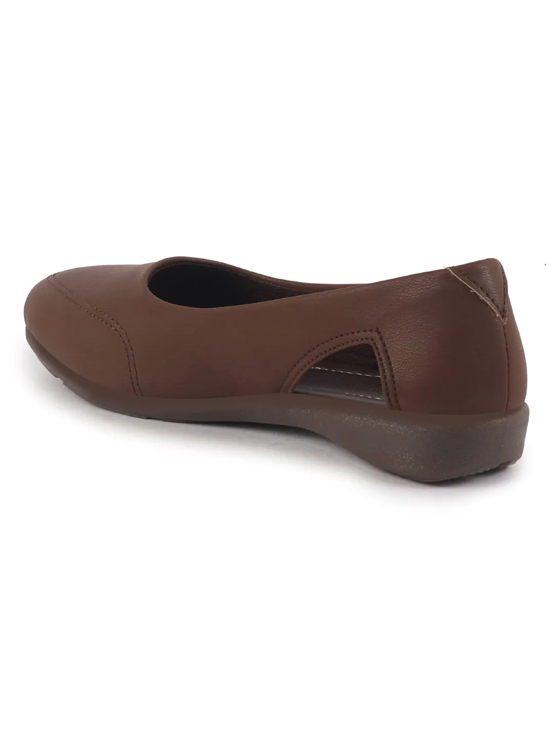 Women Brown Stylish Backless Casual Ballets | Low Heel Cut-Out Slip-On Ballerinas | Comfortable Walking Flats Sandals | Memory Cusion Insole