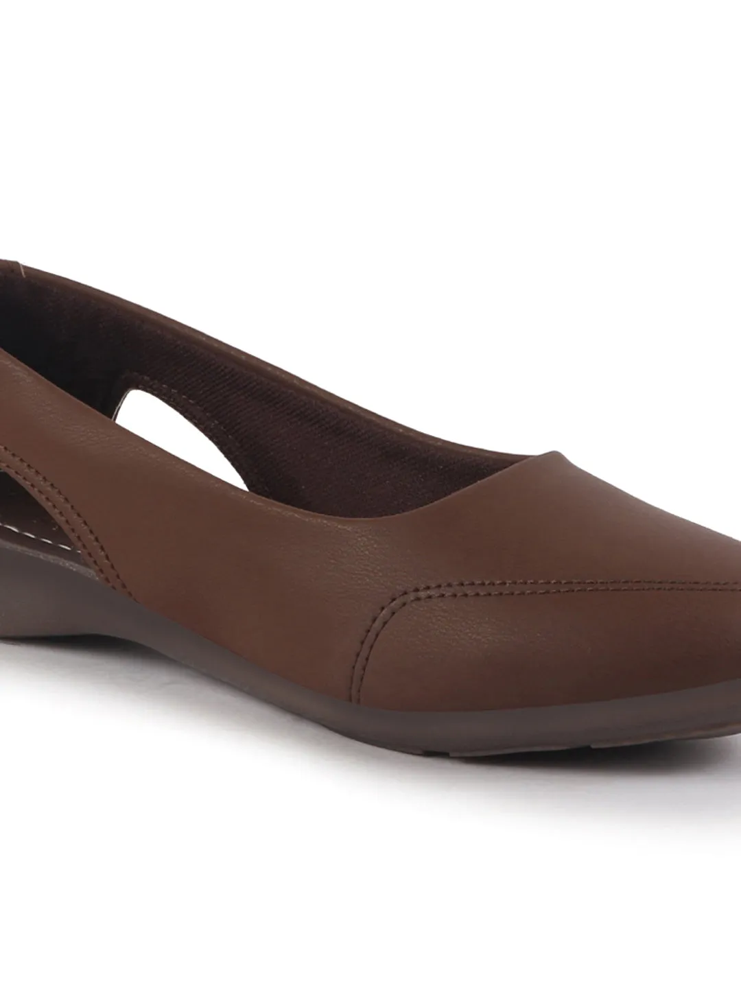 Women Brown Stylish Backless Casual Ballets | Low Heel Cut-Out Slip-On Ballerinas | Comfortable Walking Flats Sandals | Memory Cusion Insole