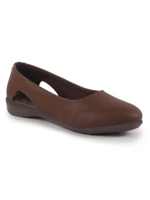 Women Brown Stylish Backless Casual Ballets | Low Heel Cut-Out Slip-On Ballerinas | Comfortable Walking Flats Sandals | Memory Cusion Insole