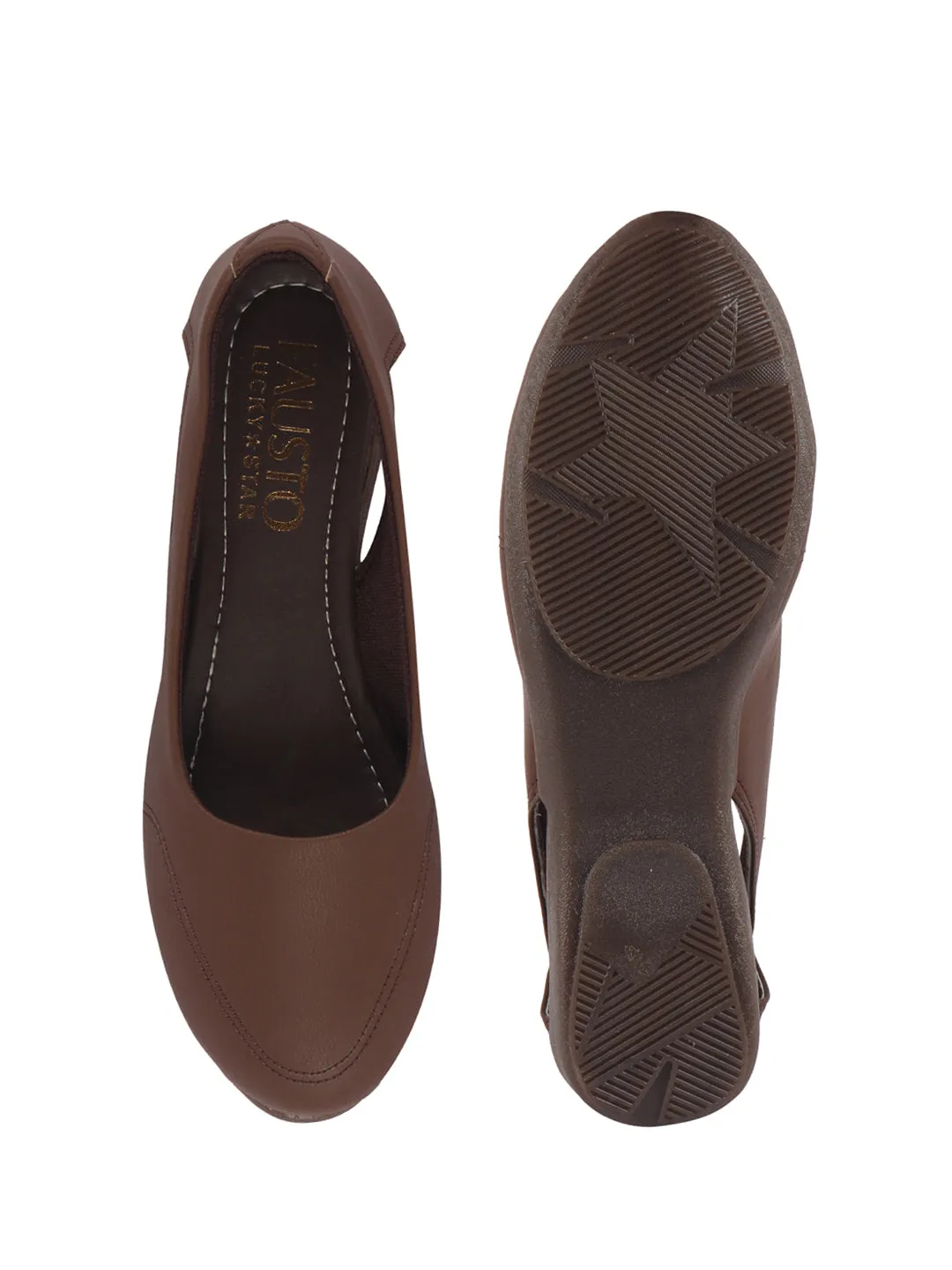 Women Brown Stylish Backless Casual Ballets | Low Heel Cut-Out Slip-On Ballerinas | Comfortable Walking Flats Sandals | Memory Cusion Insole