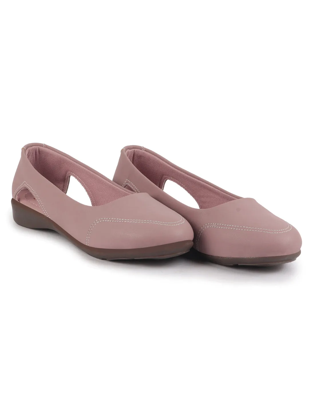 Women Pink Stylish Backless Casual Ballets | Low Heel Cut-Out Slip-On Ballerinas | Comfortable Walking Flats Sandals | Memory Cusion Insole