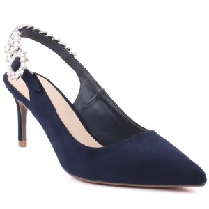Women "BLOSSOM" Decorated Sling Back Strap Suede Stiletto Heel Sandals