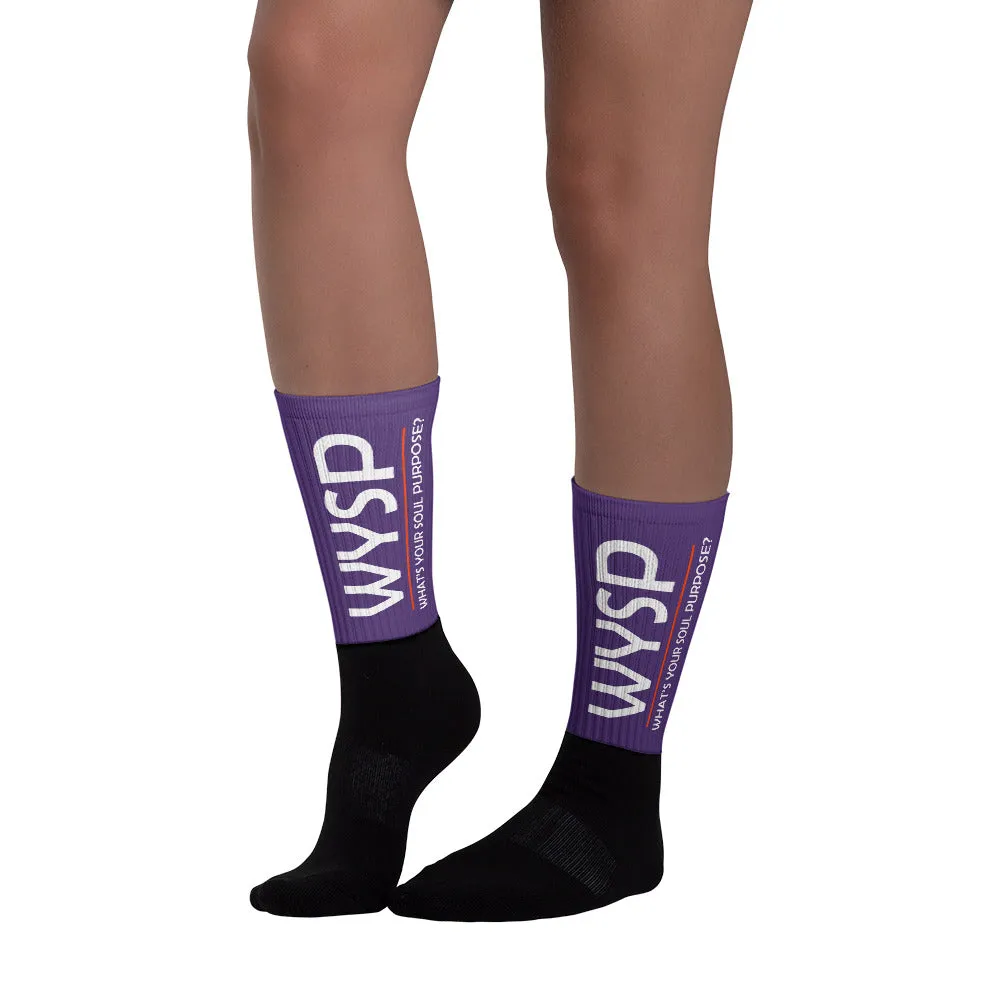 WYSP - What's Your Soul Purpose? - Bold - White - Purple & Black Foot Sublimated Socks