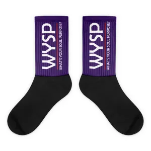 WYSP - What's Your Soul Purpose? - Bold - White - Purple & Black Foot Sublimated Socks
