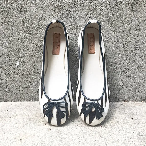 Zebra Ponyskin and Leather Ballet Shoes