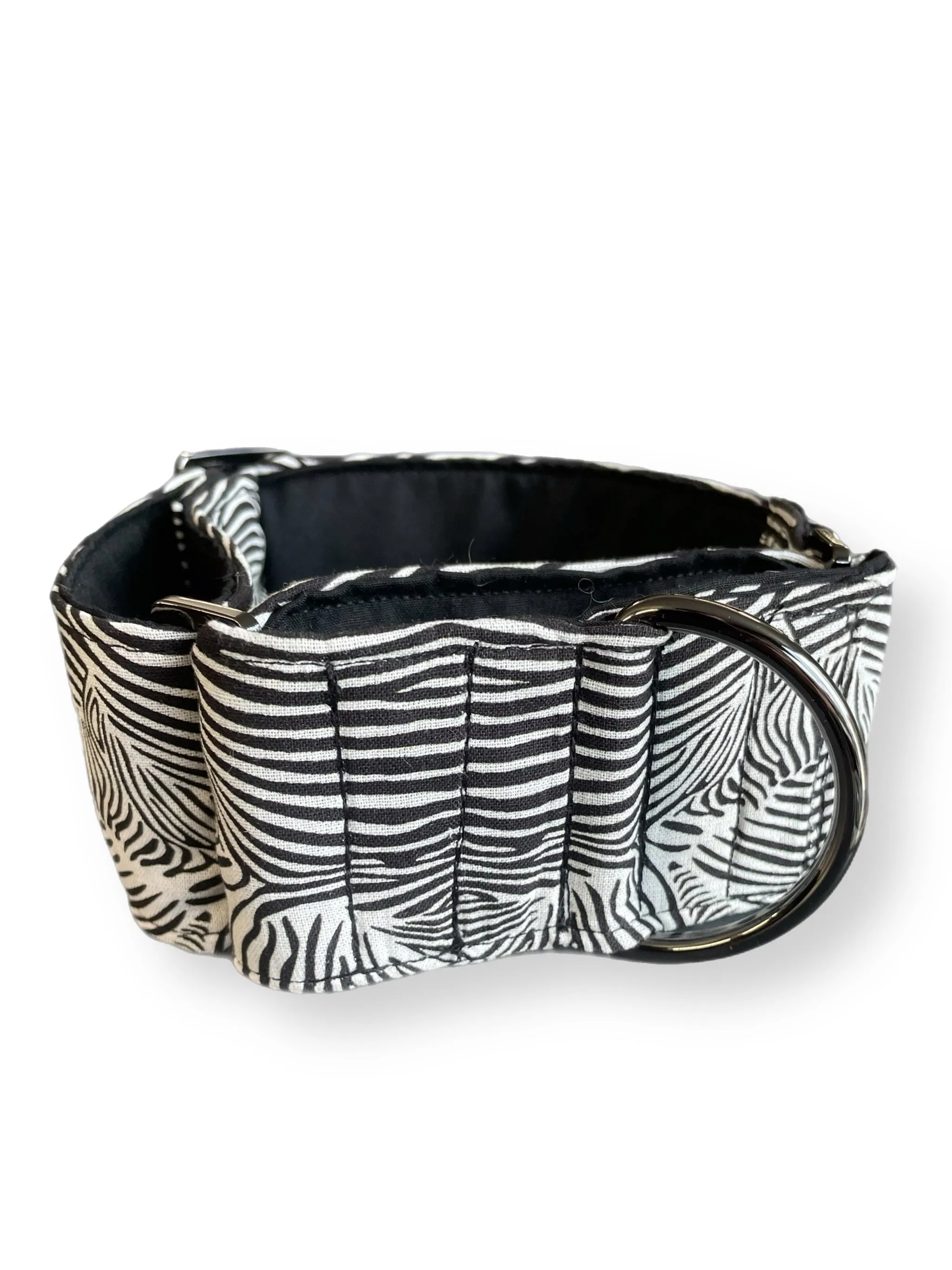 Zebra print b&w greyhound wide Martingale collar cotton covered super soft